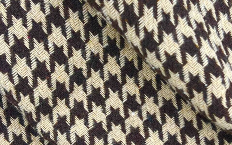 Tkanina Tweed pepitka brązowo-beżowa