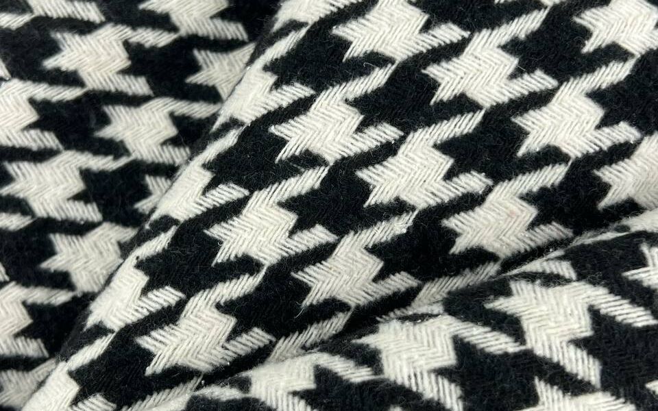 Tkanina Tweed pepitka czarno-biała duża